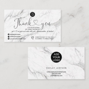 Carte De Visite Logo élégant en marbre blanc noir commander merci