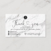 Carte De Visite Logo élégant en marbre blanc noir commander merci (Devant)
