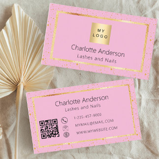 Carte De Visite Logo élégant en or rose code QR moderne