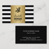 Carte De Visite Logo Elegant Gold Black White Stripes (Devant / Derrière)