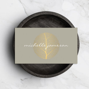 Carte De Visite Logo Elegant Gold Leaf sur Tan