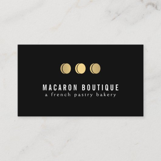 Carte De Visite Logo Elegant Gold Macaron Trio sur Black (Devant)