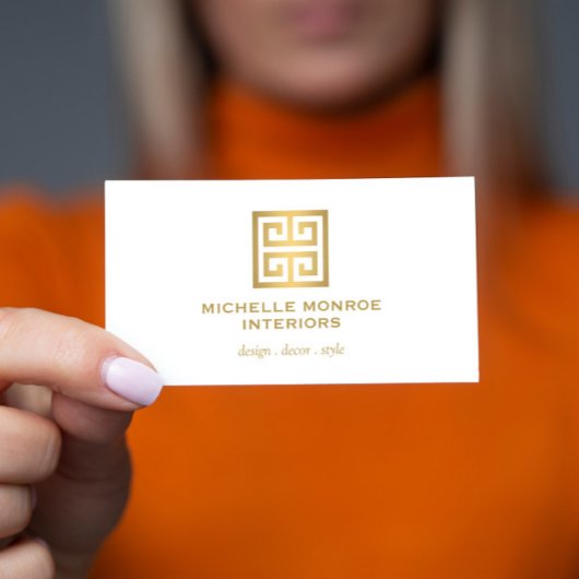 Carte De Visite Logo Elegant Grec Key Designer Gold/White