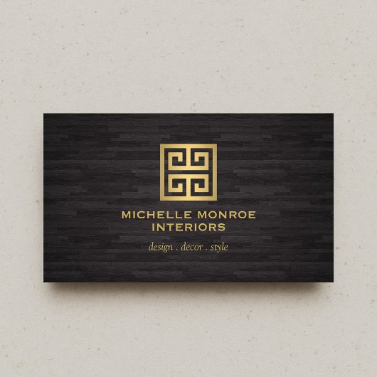 Carte De Visite Logo Elegant Grec Key Designer Gold/Woodgrain