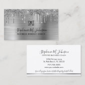 Carte De Visite Logo Élégant Parties scintillant en argent métalli (Devant / Derrière)