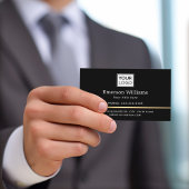 Carte De Visite Logo élégant QR code golden gradient diviseur noir