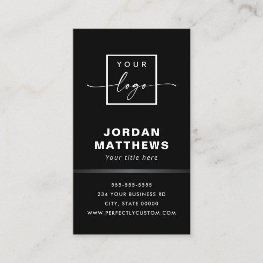 Carte De Visite Logo élégant QR code gris dégradé bordure noir (Devant)