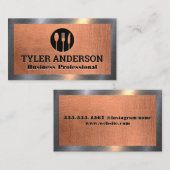 Carte De Visite Logo en argent | Arrière - plan de cuivre métalliq (Devant / Derrière)