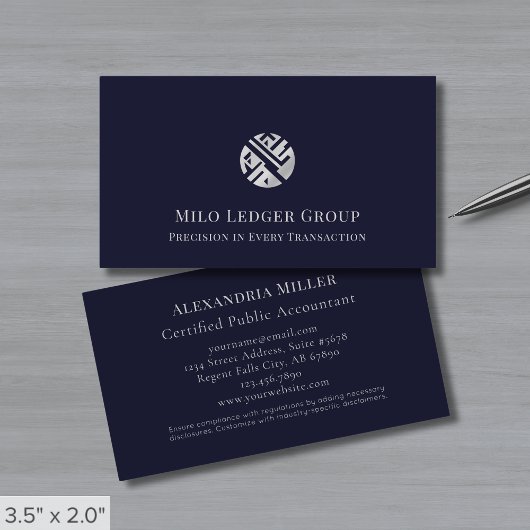 Carte De Visite Logo en argent bleu foncé