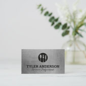 Carte De Visite Logo en argent | Texture brossée métallique (Debout devant)