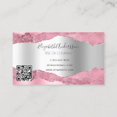 Carte De Visite Logo en marbre blanc rose argenté noir code QR (Dos)