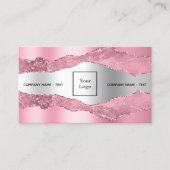 Carte De Visite Logo en marbre blanc rose argenté noir code QR (Devant)