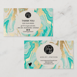 Carte De Visite Logo en marbre doré turquoise moderne commander me
