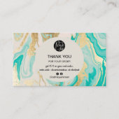 Carte De Visite Logo en marbre doré turquoise moderne commander me (Devant)