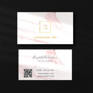 Carte De Visite Logo en marbre rose or minimaliste élégant code QR
