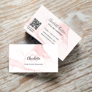 Carte De Visite Logo en marbre rose or monogramme élégant QR