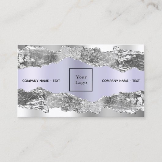 Carte De Visite Logo en marbre violet argenté en argent Code QR (Devant)