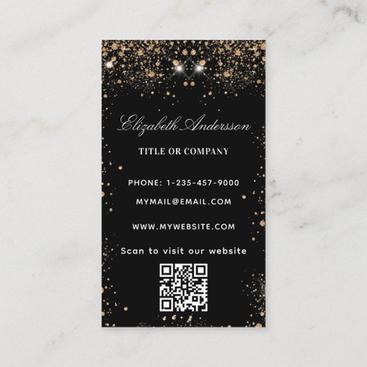 Carte De Visite Logo en or noir QR code vertical (Dos)