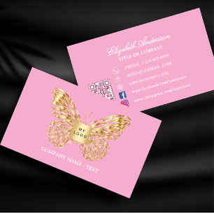 Carte De Visite Logo en or rose papillon code QR