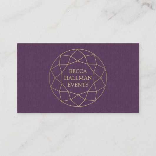Carte De Visite Logo en pierre géométrique ronde or/violet (Devant)