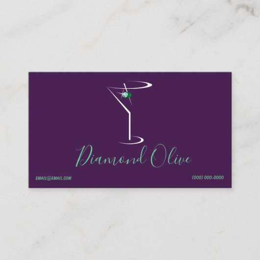 Carte De Visite Logo en verre de Martini de cocktail d'olive verte (Devant)