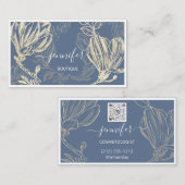 Carte De Visite Logo encadré de code QR encadré en or bleu (Devant / Derrière)