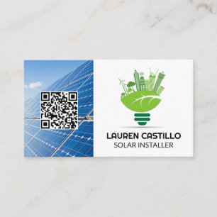 Carte De Visite Logo Énergie verte propre   Panneaux solaires   QR