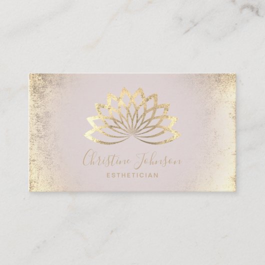 Carte De Visite logo esthéticien de feuille d'or faux lotus (Devant)