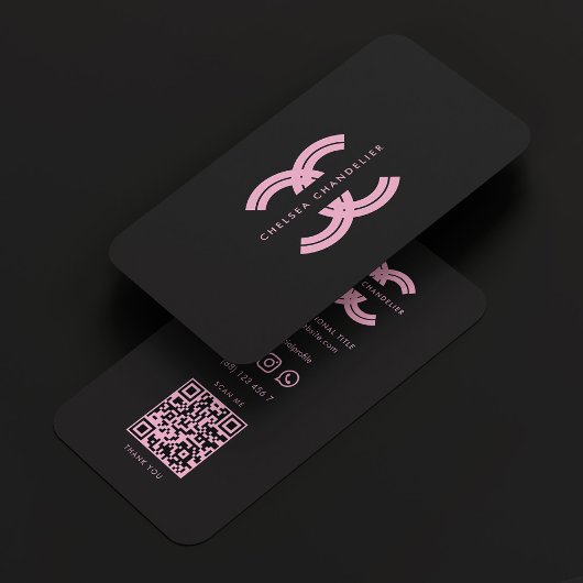 Carte De Visite Logo esthétique C Noir Rose Monogramme Professionn