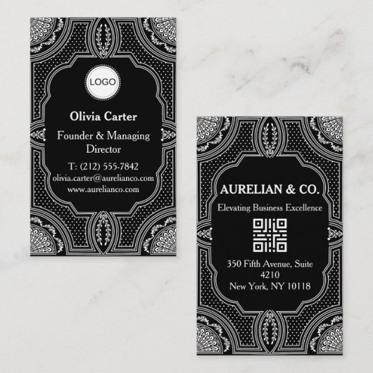 Carte De Visite Logo et code QR Art Déco Luxe (Devant / Derrière)