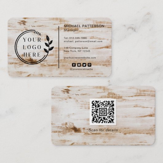 Carte De Visite Logo et code QR de menuiserie en bois rustique (Devant / Derrière)