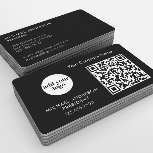 Carte De Visite Logo et code QR personnalisés pour entreprise noir