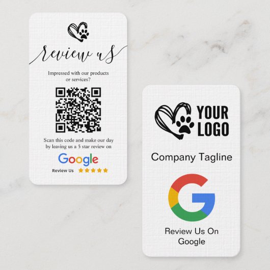 Carte De Visite Logo et code QR pour demande d'avis Google sur le (Devant / Derrière)
