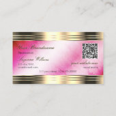 Carte De Visite Logo et code QR Stylish Pink Marble Gold Borders (Dos)