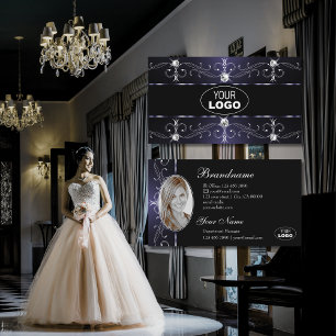 Carte De Visite Logo et photo de l'élégant Black Dark Blue Ornate 