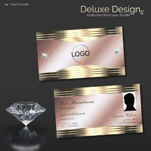 Carte De Visite Logo et photo de luxe Rose Gold Shiny Diamonds
