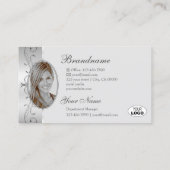 Carte De Visite Logo et photo de luxe Silver Grey Ornate Borders (Dos)