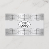 Carte De Visite Logo et photo de luxe Silver Grey Ornate Borders (Devant)