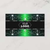 Carte De Visite Logo et photo de Luxuriant Green Black Ornate Bord (Devant)