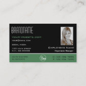 Carte De Visite Logo et photo en noir vert moderne (Dos)