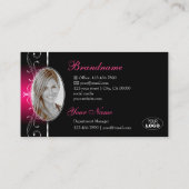 Carte De Visite Logo et photo Luxueux Black Pink Ornate Borders (Dos)