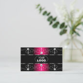 Carte De Visite Logo et photo Luxueux Black Pink Ornate Borders (Debout devant)