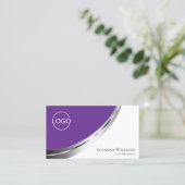 Carte De Visite Logo et photo Royal Purple White Silver Deco (Debout devant)