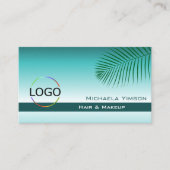 Carte De Visite Logo et photo stylé Turquoise Gradient Palm Leaf (Devant)