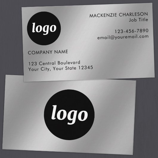 Carte De Visite Logo et texte simple effet argent