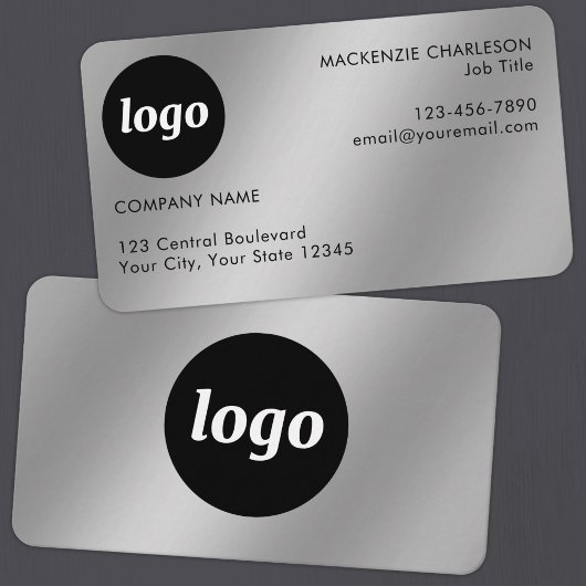 Carte De Visite Logo et texte simple effet argent