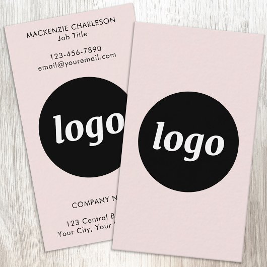Carte De Visite Logo et texte verticaux simples rose poudré