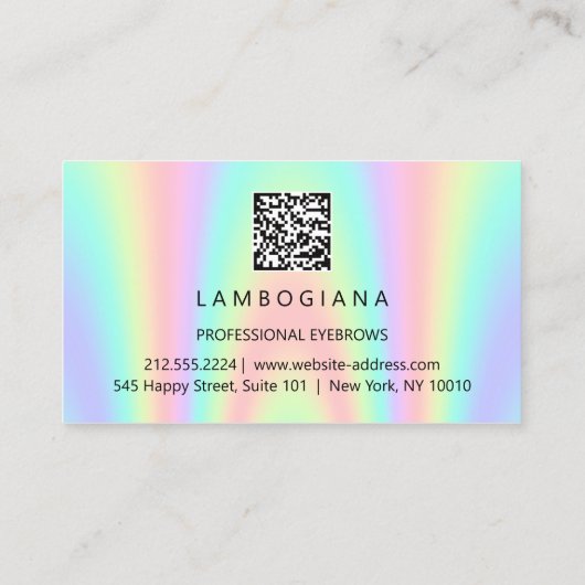 Carte De Visite Logo Eyebrow Microblading Holograph QR Rainbow (Dos)