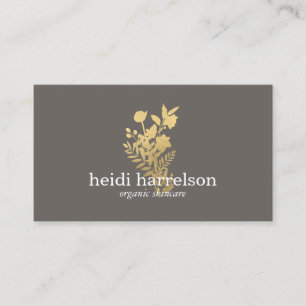 Carte De Visite Logo Faux Gold Floral sur Grey