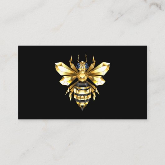 Carte De Visite Logo Faux Gold Foil Bee Polygonal sur Noir (Devant)